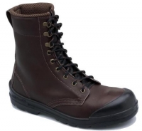 Chestnut water resistant leather lace up high leg boot with bump guard