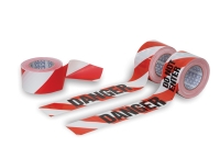 Barricade tape, Red and White. 100 metre roll by 75mm width